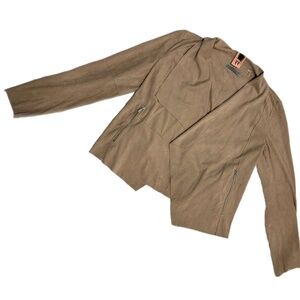 Bagatelle Collection Women's Light Brown Faux-Suede Drape-Front Jacket - Medium